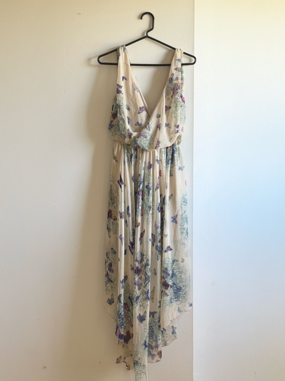 Rare London Cream Butterfly Print High-Low Dress